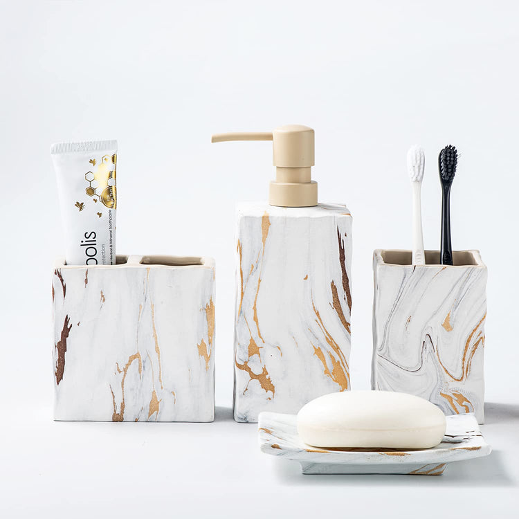 4-Piece Marble-Look Ceramic Bathroom Accessories Set MJ STORE