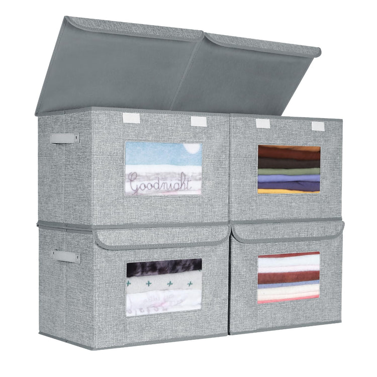 Foldable Linen Fabric Storage Boxes with Window (4-Pack) MJ STORE