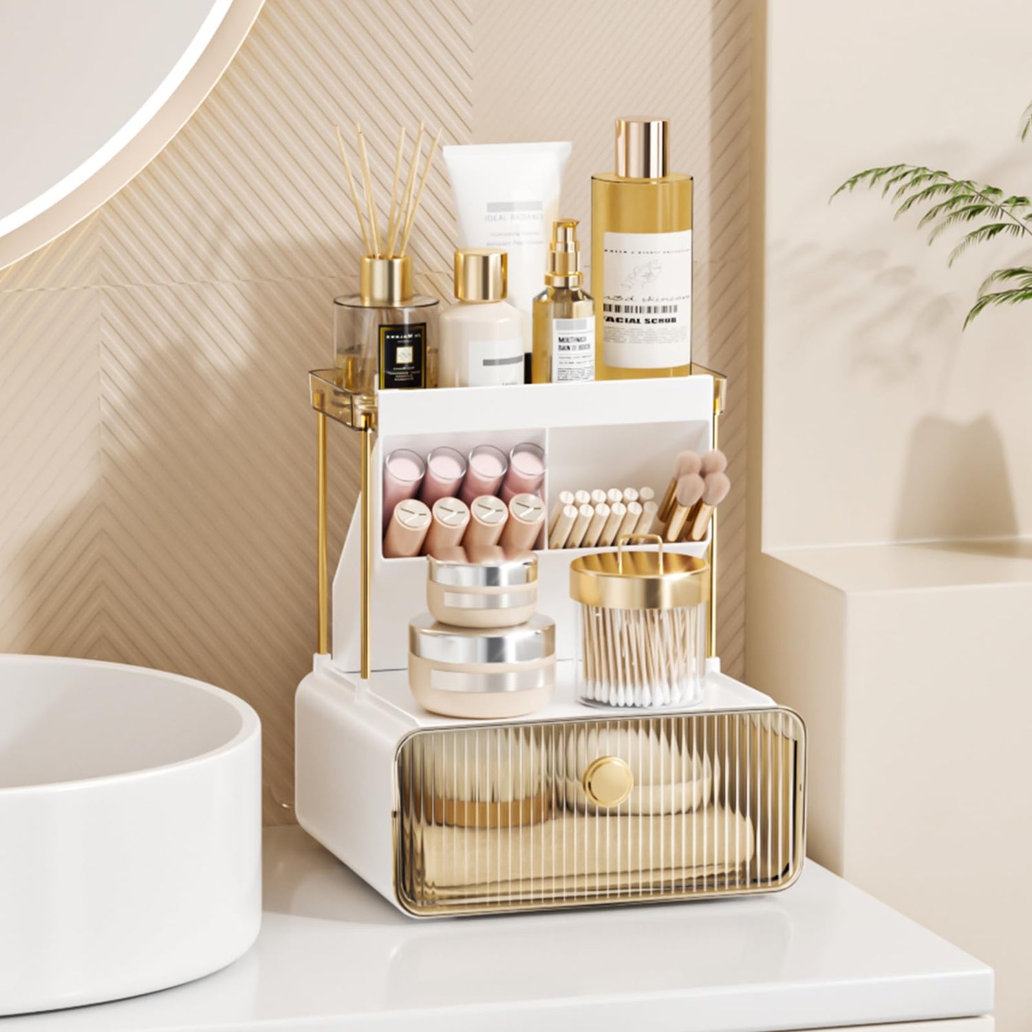 2-Tier Amber Acrylic Makeup & Skincare Organizer MJ STORE