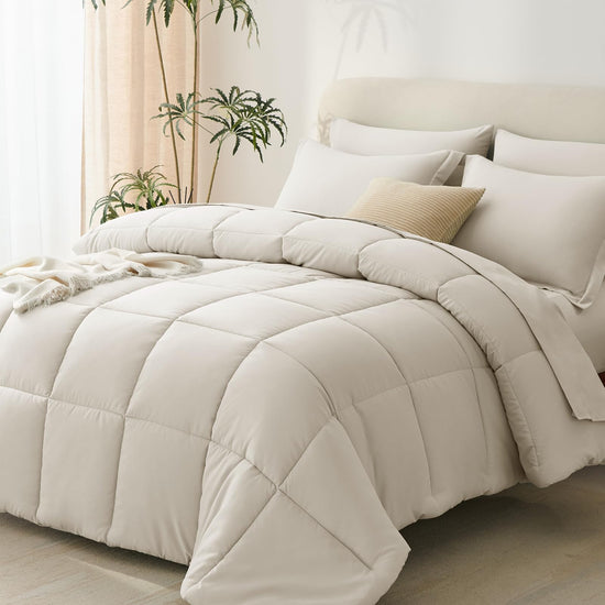 7-Piece Beige Microfiber Comforter Bedding Set MJ STORE