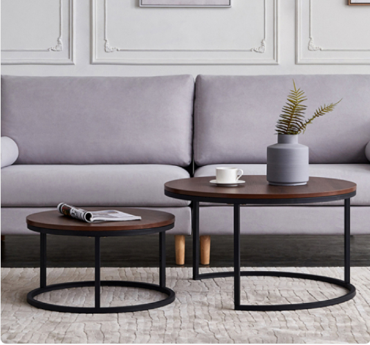 Modern Walnut & Black Nesting Coffee Table MJ STORE