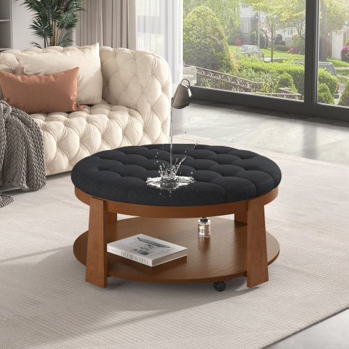 Tufted Ottoman Coffee Table with Storage Shelf MJ STORE