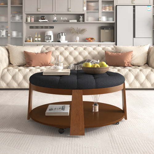 Tufted Ottoman Coffee Table with Storage Shelf MJ STORE