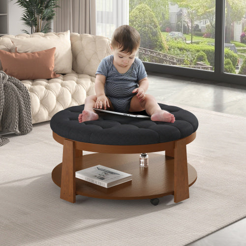Tufted Ottoman Coffee Table with Storage Shelf MJ STORE
