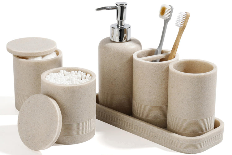 6-Piece Stone-Texture Bathroom Accessories Set MJ STORE
