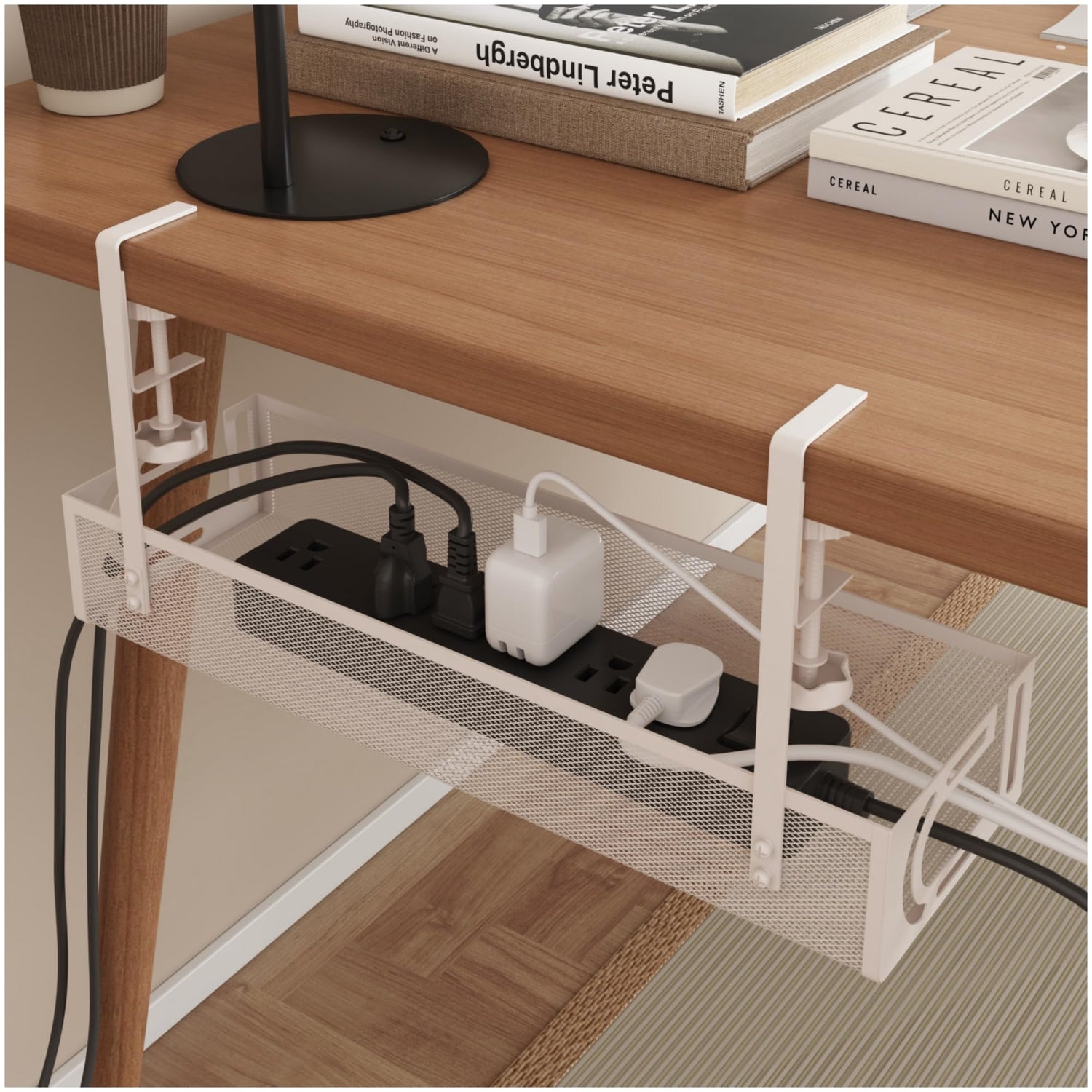 No-Drill Under-Desk Wire Organizer Tray MJ STORE