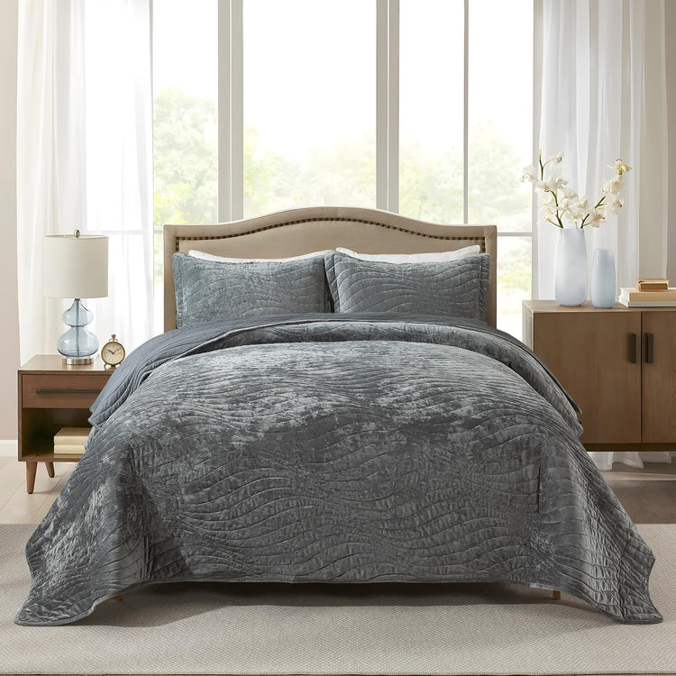 Luxury Velvet King Quilt Set with Pillow Shams MJ STORE