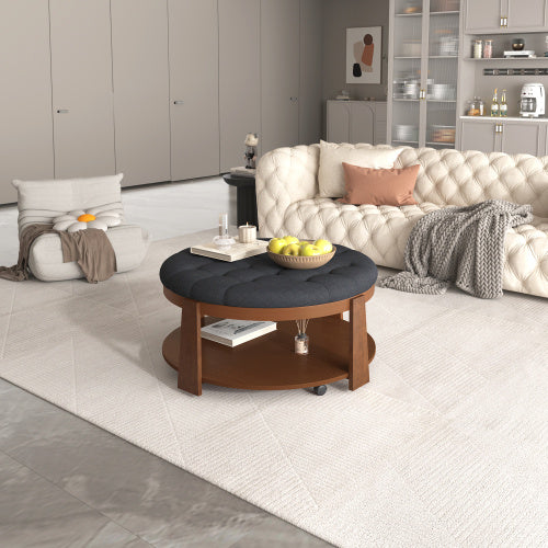 Tufted Ottoman Coffee Table with Storage Shelf MJ STORE