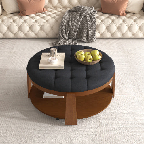 Tufted Ottoman Coffee Table with Storage Shelf MJ STORE