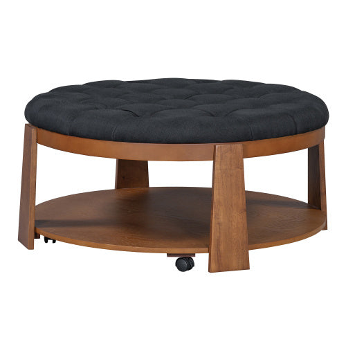 Tufted Ottoman Coffee Table with Storage Shelf MJ STORE