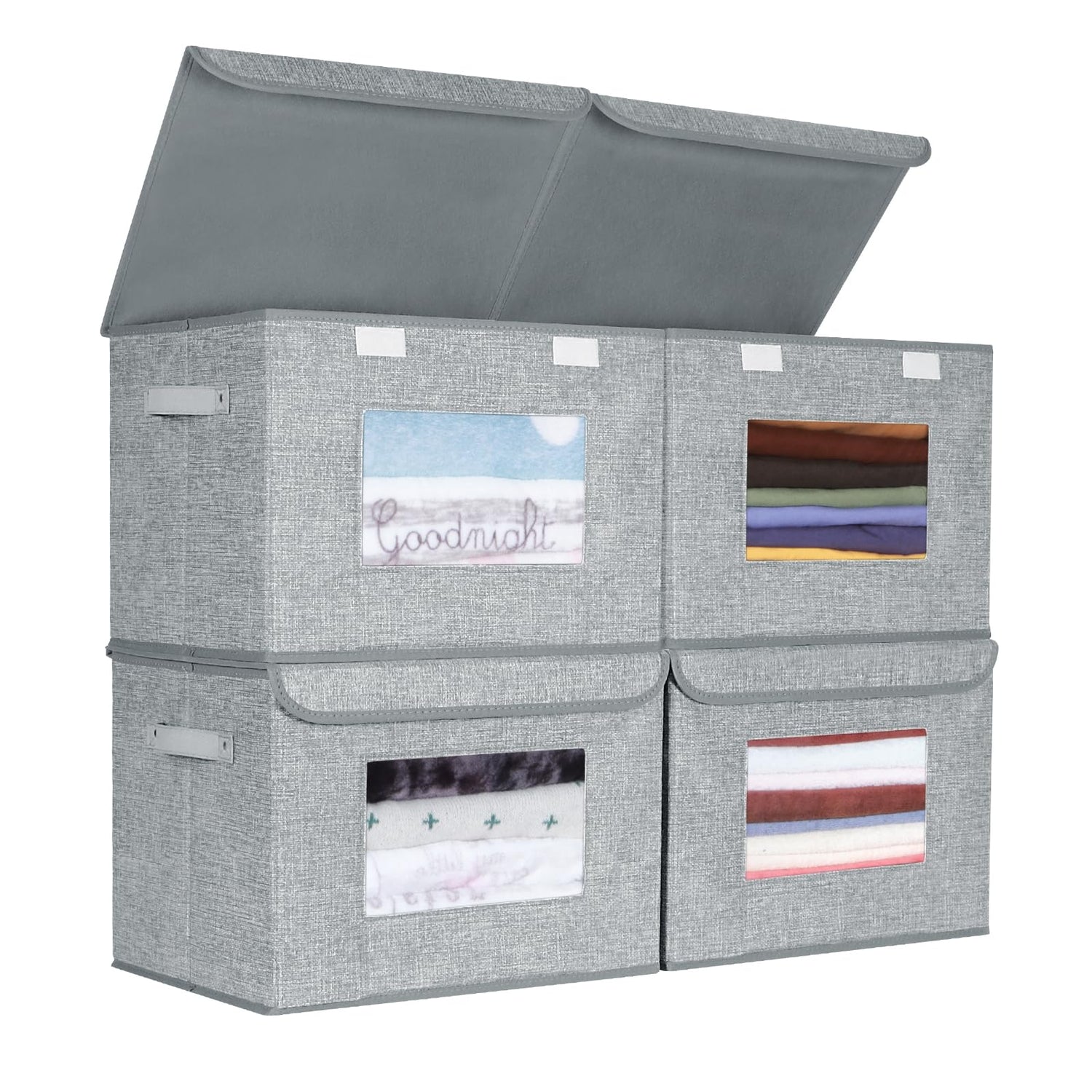 Foldable Linen Fabric Storage Boxes with Window (4-Pack) MJ STORE