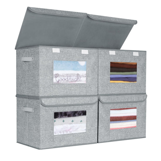 Foldable Linen Fabric Storage Boxes with Window (4-Pack) MJ STORE